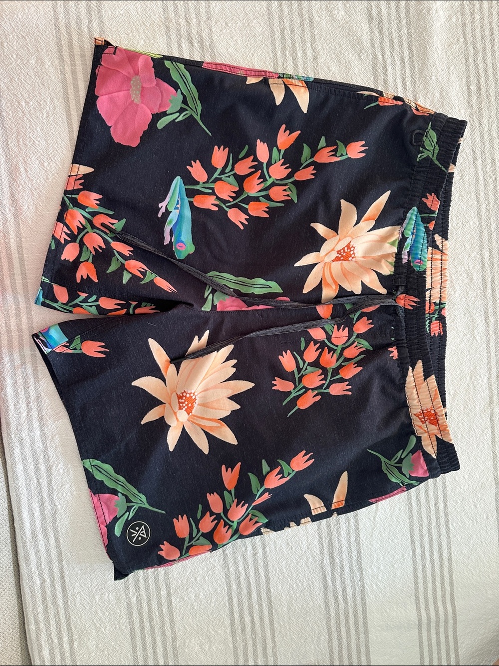 Roark Men’s Black Swim Hybrids with Peach & Green Floral Print